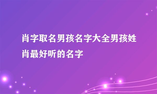 肖字取名男孩名字大全男孩姓肖最好听的名字