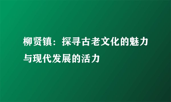柳贤镇：探寻古老文化的魅力与现代发展的活力