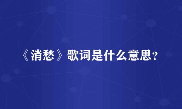 《消愁》歌词是什么意思？