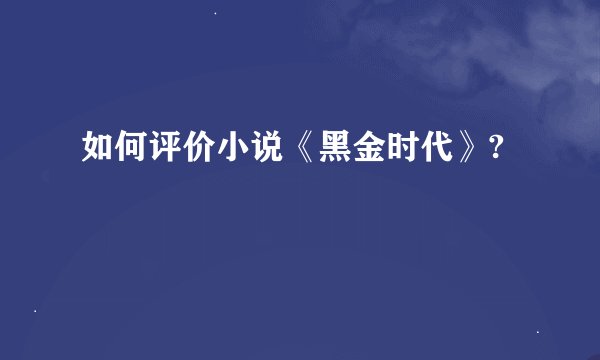 如何评价小说《黑金时代》?