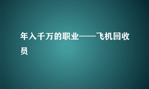 年入千万的职业——飞机回收员