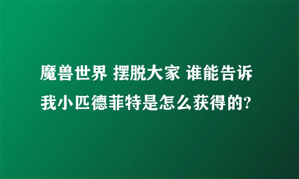 魔兽世界 摆脱大家 谁能告诉我小匹德菲特是怎么获得的?