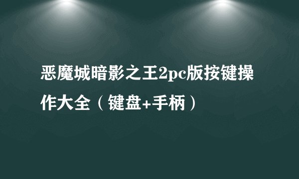 恶魔城暗影之王2pc版按键操作大全（键盘+手柄）
