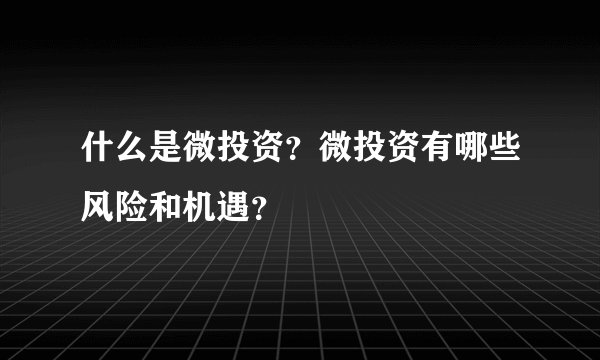 什么是微投资？微投资有哪些风险和机遇？