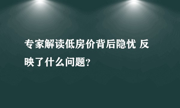 专家解读低房价背后隐忧 反映了什么问题？