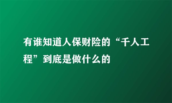 有谁知道人保财险的“千人工程”到底是做什么的