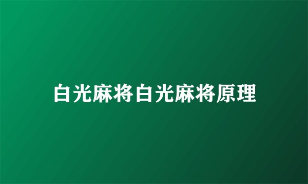 白光麻将白光麻将原理