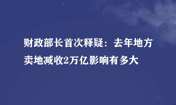 财政部长首次释疑：去年地方卖地减收2万亿影响有多大
