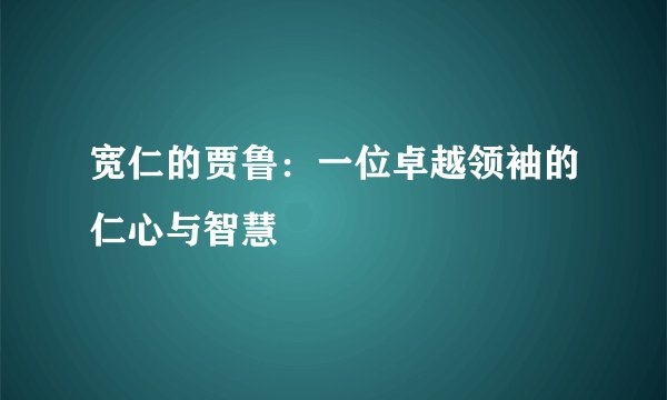 宽仁的贾鲁：一位卓越领袖的仁心与智慧