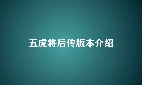 五虎将后传版本介绍