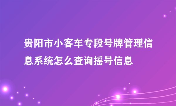贵阳市小客车专段号牌管理信息系统怎么查询摇号信息