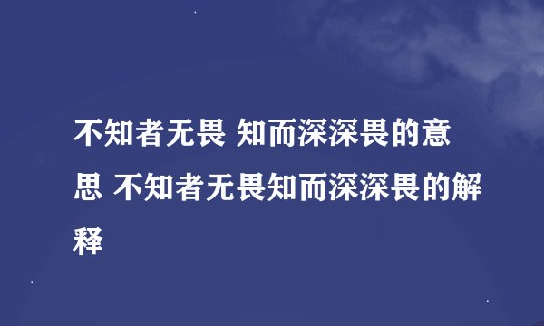 不知者无畏 知而深深畏的意思 不知者无畏知而深深畏的解释