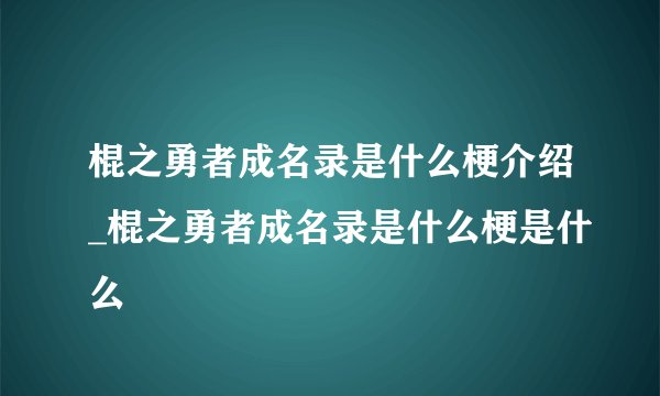 棍之勇者成名录是什么梗介绍_棍之勇者成名录是什么梗是什么