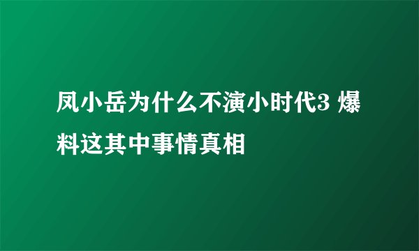 凤小岳为什么不演小时代3 爆料这其中事情真相