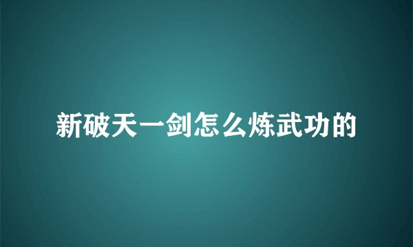 新破天一剑怎么炼武功的