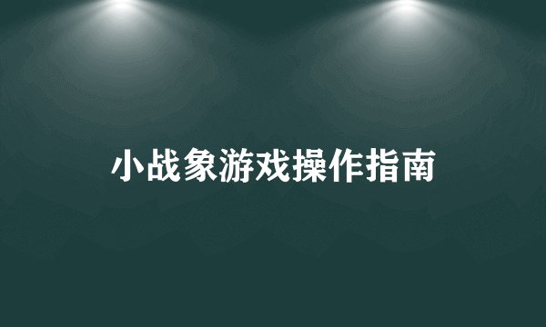 小战象游戏操作指南