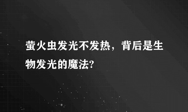 萤火虫发光不发热，背后是生物发光的魔法?