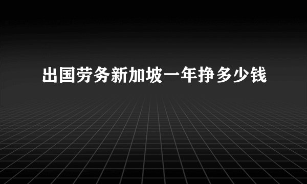 出国劳务新加坡一年挣多少钱