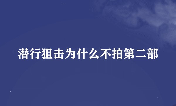 潜行狙击为什么不拍第二部