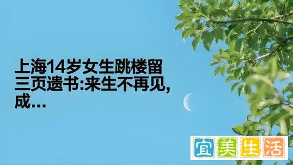 上海14岁女生跳楼留三页遗书：来生不再见，成绩压垮了我