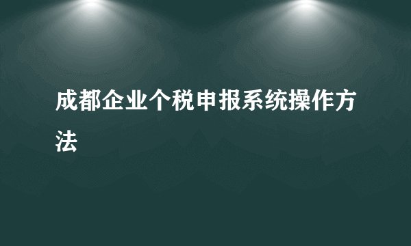 成都企业个税申报系统操作方法