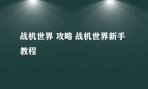 战机世界 攻略 战机世界新手教程