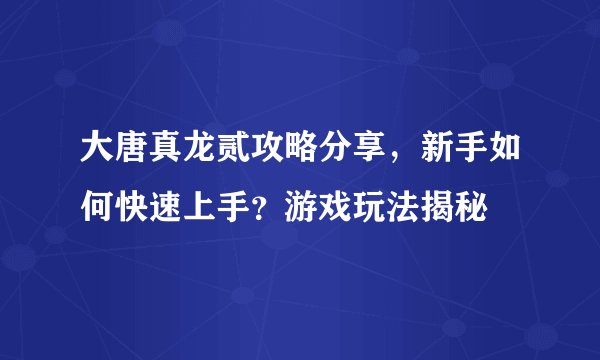 大唐真龙贰攻略分享，新手如何快速上手？游戏玩法揭秘