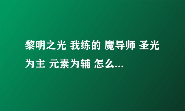 黎明之光 我练的 魔导师 圣光为主 元素为辅 怎么加天赋点啊 求大神指导