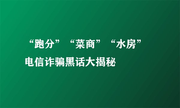 “跑分”“菜商”“水房” 电信诈骗黑话大揭秘