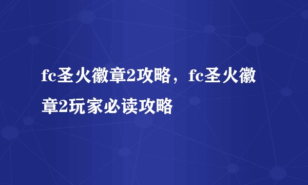 fc圣火徽章2攻略，fc圣火徽章2玩家必读攻略