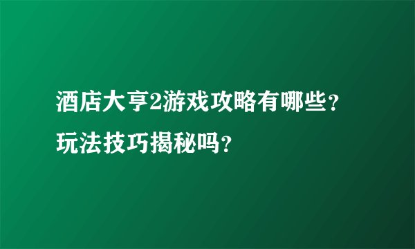 酒店大亨2游戏攻略有哪些？玩法技巧揭秘吗？