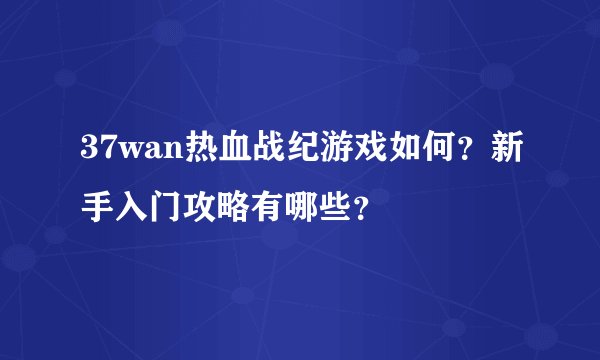 37wan热血战纪游戏如何？新手入门攻略有哪些？