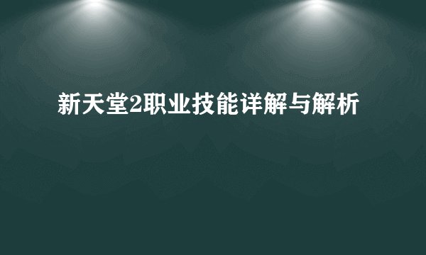 新天堂2职业技能详解与解析
