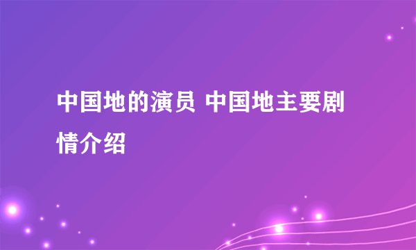 中国地的演员 中国地主要剧情介绍
