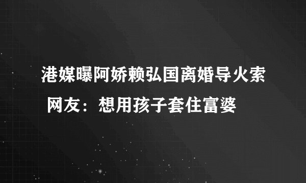 港媒曝阿娇赖弘国离婚导火索 网友：想用孩子套住富婆