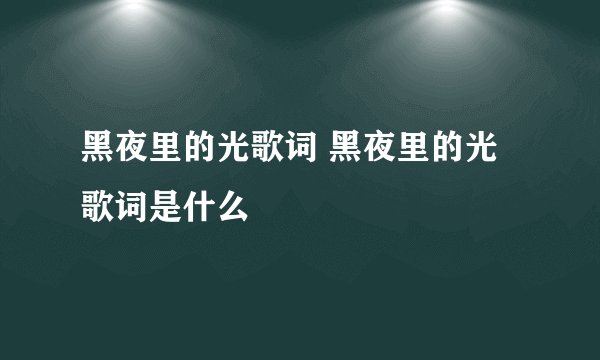 黑夜里的光歌词 黑夜里的光歌词是什么