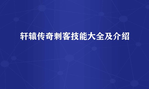 轩辕传奇刺客技能大全及介绍