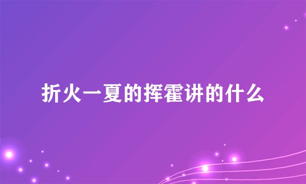 折火一夏的挥霍讲的什么