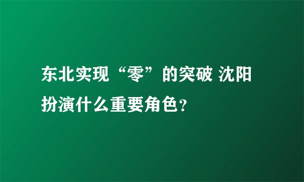东北实现“零”的突破 沈阳扮演什么重要角色？