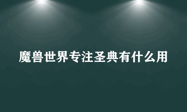 魔兽世界专注圣典有什么用