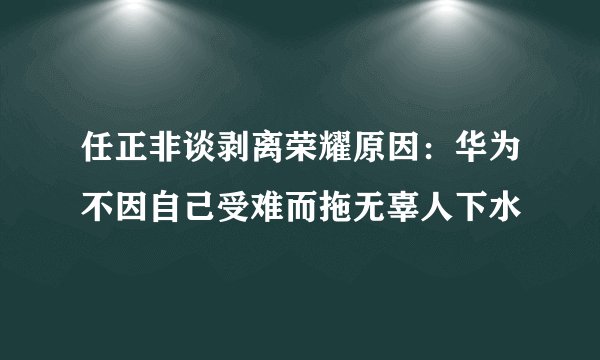 任正非谈剥离荣耀原因：华为不因自己受难而拖无辜人下水