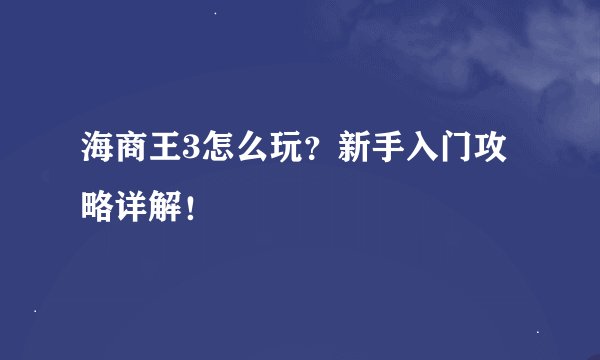 海商王3怎么玩？新手入门攻略详解！