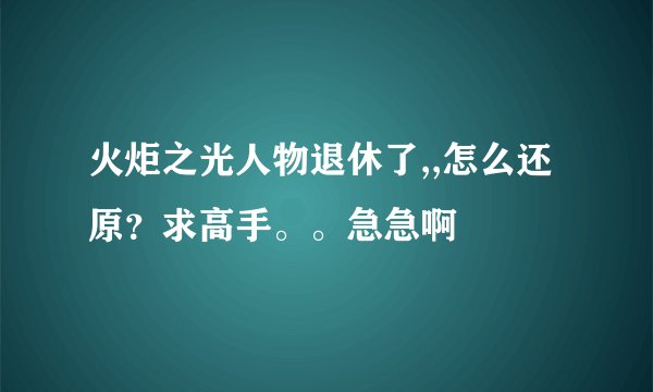火炬之光人物退休了,,怎么还原？求高手。。急急啊