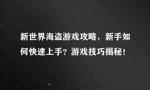 新世界海盗游戏攻略，新手如何快速上手？游戏技巧揭秘！