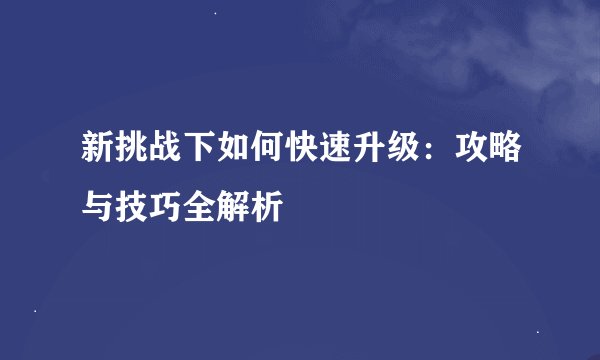 新挑战下如何快速升级：攻略与技巧全解析