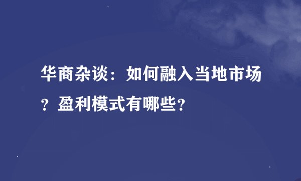 华商杂谈：如何融入当地市场？盈利模式有哪些？