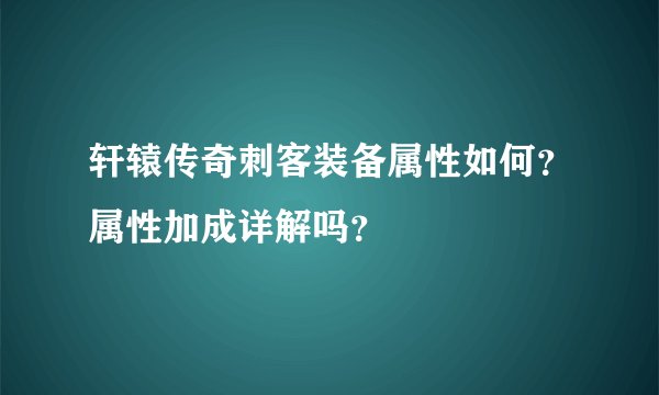 轩辕传奇刺客装备属性如何？属性加成详解吗？