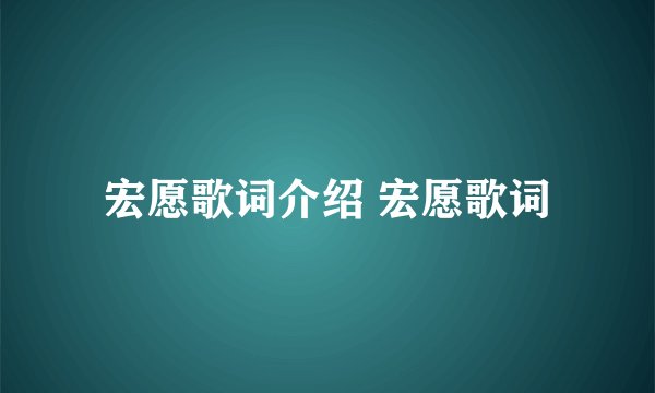 宏愿歌词介绍 宏愿歌词