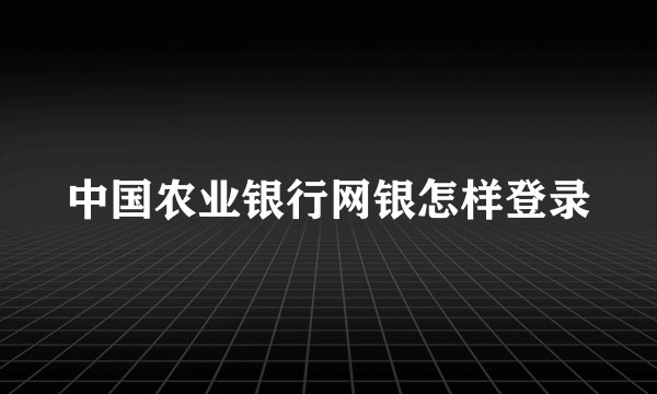 中国农业银行网银怎样登录