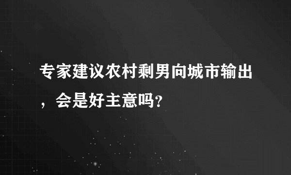 专家建议农村剩男向城市输出，会是好主意吗？